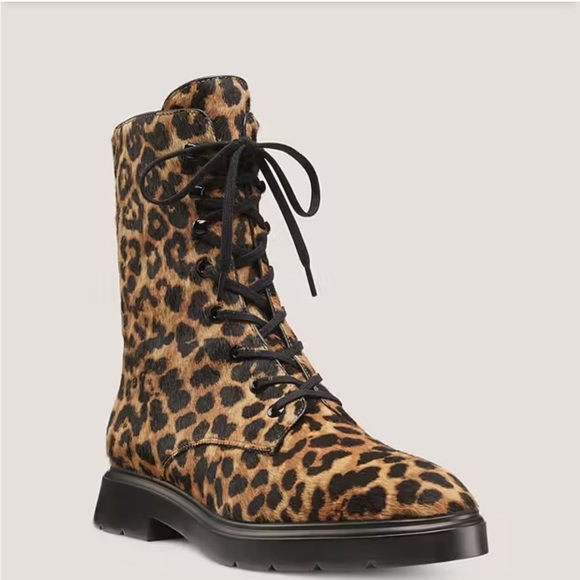 Stuart Weitzman McKenzee Leopard Calf Hair Combat Boot - Picture 3 of 5